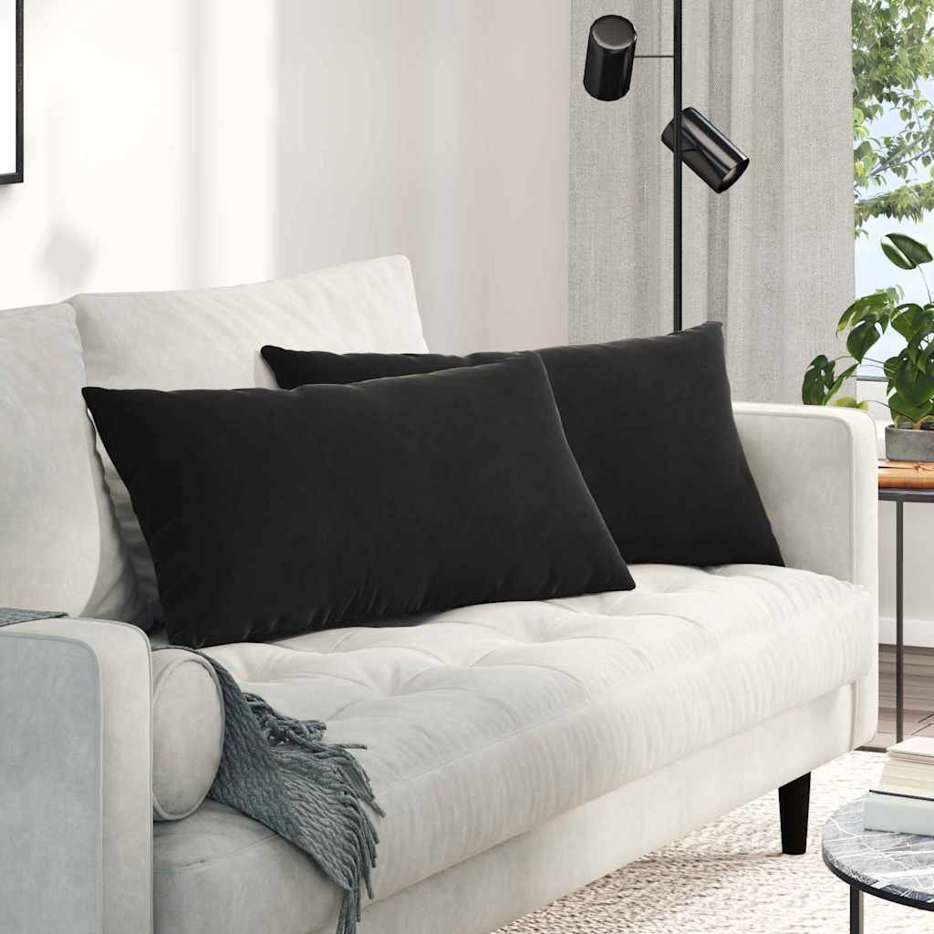 Corduroy Sofa Cushions, 2, Black (80x40cm)