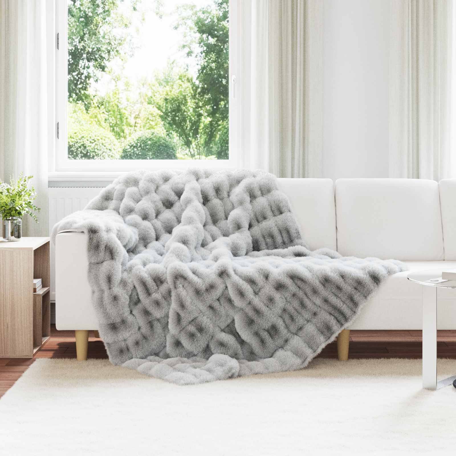 Faux Rabbit Fur Throw, Anti-Slip