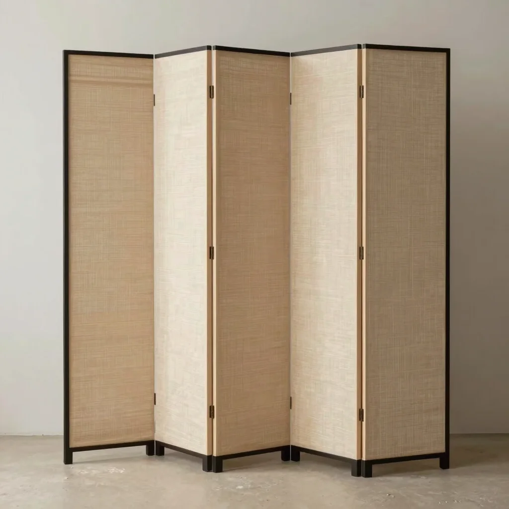 Folding Birch and Linen Screen